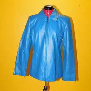 Worthington blue leather jacket Women's size small